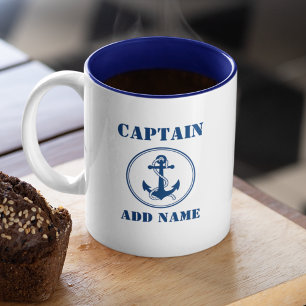 Blue Anchor & Rope Kapitän Name oder Schiffsname h Zweifarbige Tasse