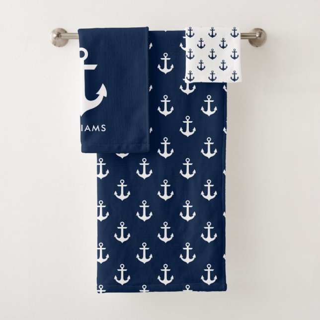 Blue Anchors Nautical Badhandtuch Set (Insitu)