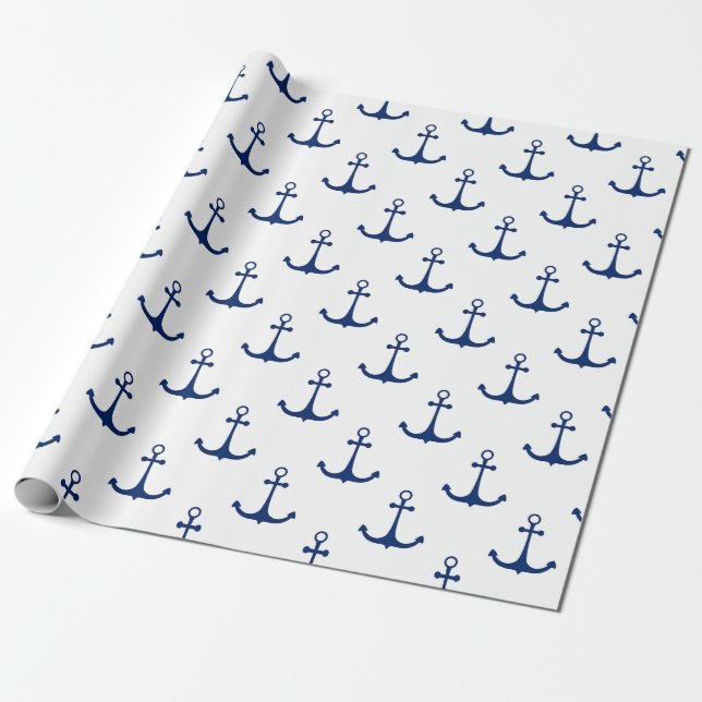 Blue Anchors on White Background Nautical Theme Geschenkpapier (Ungerollt)