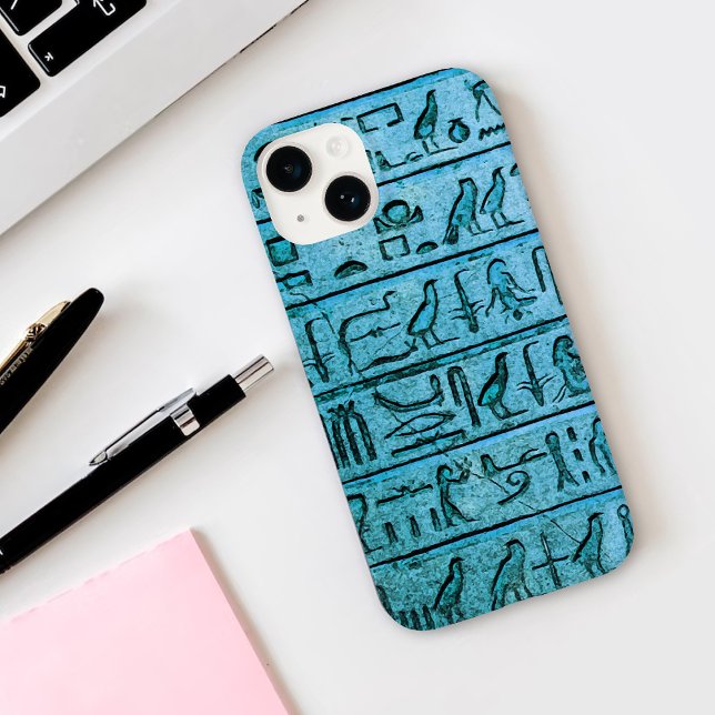 Blue Ancient Ägyptian Hieroglyphs iPhone 14 Fall Case-Mate iPhone Hülle (Von Creator hochgeladen)