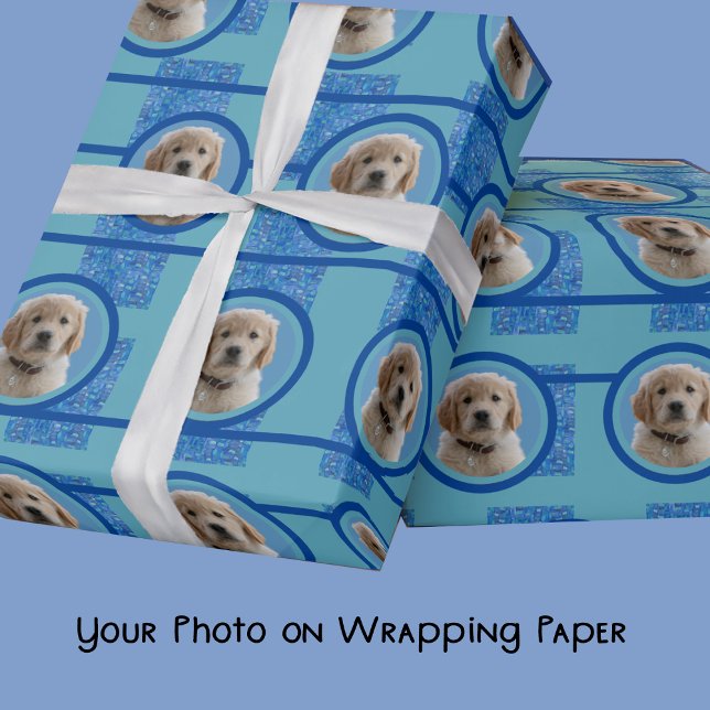 Blue and aqua Dog Lovers Pet Mamas Wrapping Paper Geschenkpapier (Von Creator hochgeladen)