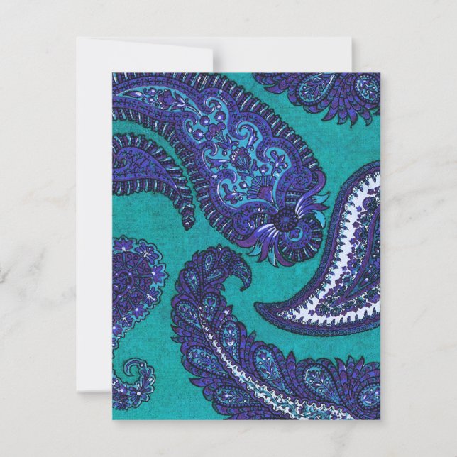 Blue and Aqua Paisley Wedding Einladung UAWG (Vorderseite)