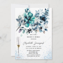 Blue and Aquamarin Peony Glitzer Brunch & Bubbly Einladung
