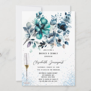 Blue and Aquamarin Peony Glitzer Brunch & Bubbly Einladung