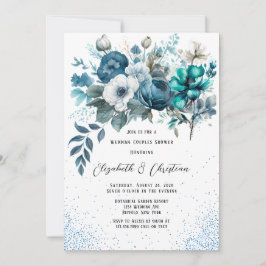 Blue and Aquamarin Peony Glitzer Wedding Couples D Einladung
