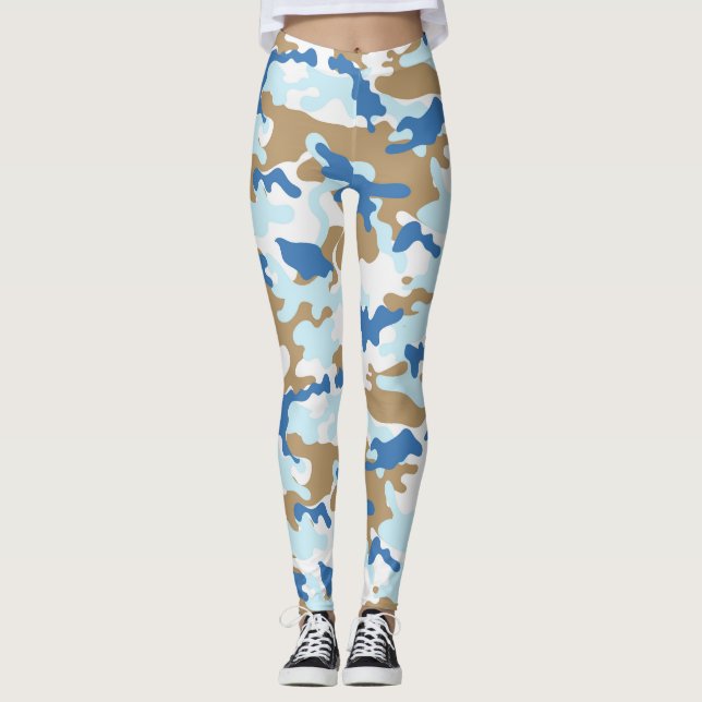 Blue and Beige Camouflage Leggings (Vorderseite)