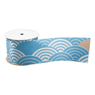 Blue and Beige Japanese Wave Pattern  Satinband