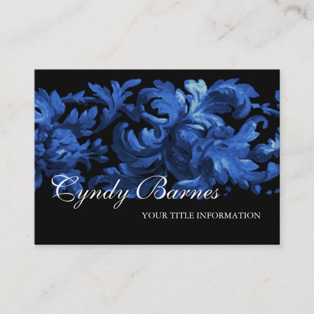Blue and Black Acanthus Scroll Business Card Visitenkarte (Vorderseite)