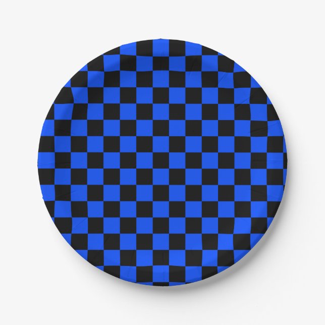 Blue and black checkerboard pattern pappteller (Vorderseite)