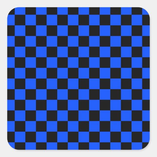 Blue and black checkerboard pattern quadratischer aufkleber (Vorderseite)