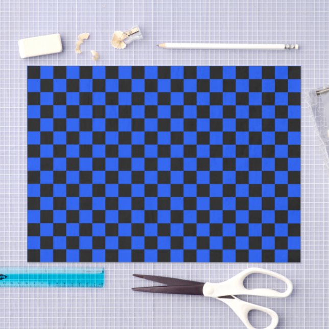 Blue and black checkerboard pattern seidenpapier (Handwerk)