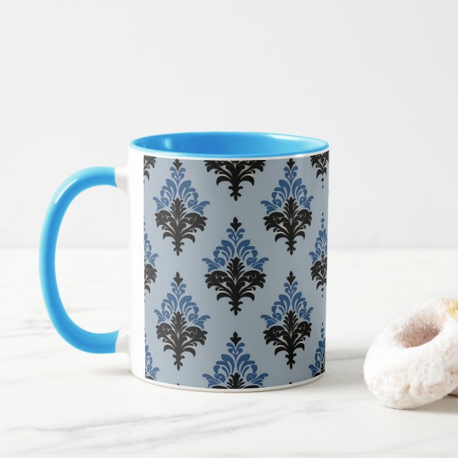 Blue and Black Classic Damask style  Tasse (Mit Donut)