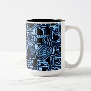 Blue and Black Computer Circuits Coffee Tasse