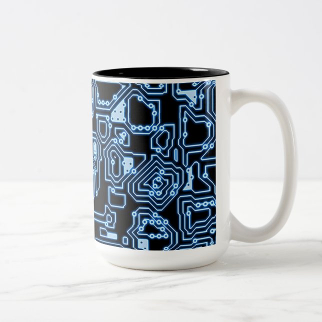 Blue and Black Computer Circuits Coffee Tasse (Rechts)