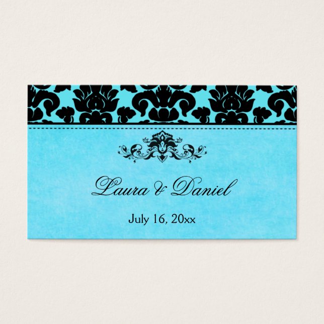 Blue and Black Damask Wedding Favor Tag (Vorderseite)