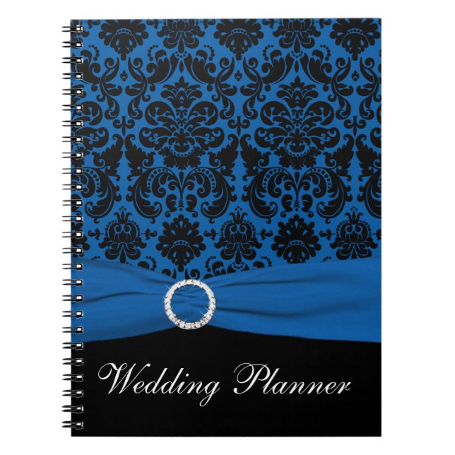 Blue and Black Damask Wedding Planner Notebook Notizblock (Vorderseite)