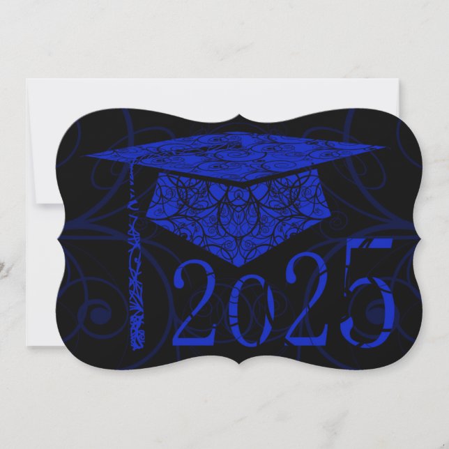 Blue and Black Floral Cap 2025 Card Einladung (Vorderseite)