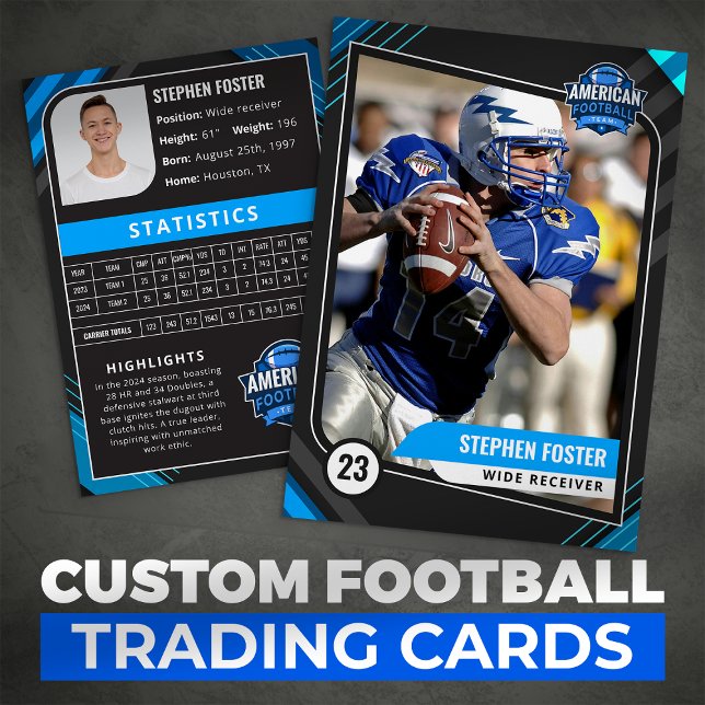 Blue and Black Football Trading Card mit Statistik Telefonnummerkarte (Von Creator hochgeladen)