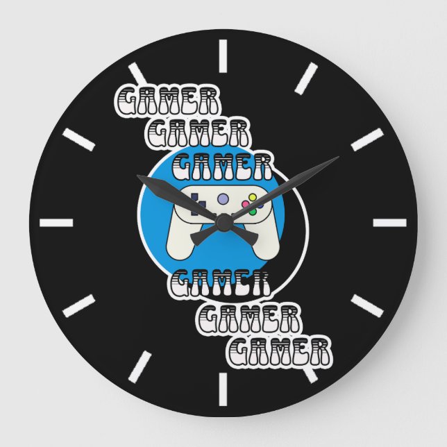 Blue and Black Gamer | Video-Controller Große Wanduhr (Vorderseite)