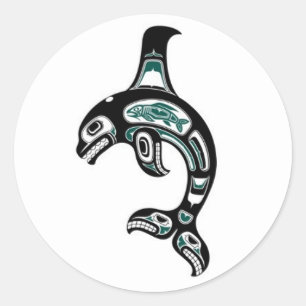 Blue and Black Haida Spirit Killer Whale Runder Aufkleber