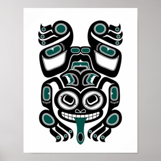 Blue and Black Haida Spirit Tree Frog Poster (Vorne)