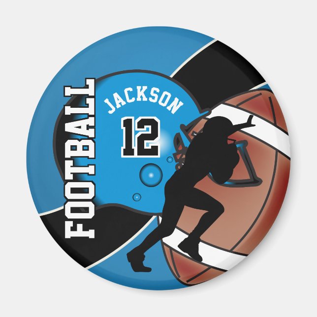 Blue and Black Personalize Football Magnet (Vorne)