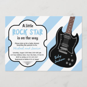 Blue and Black Rock Star Rock a Bye Baby Dusche Einladung