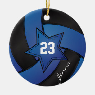 Blue and Black Star Volleyball Keramik Ornament