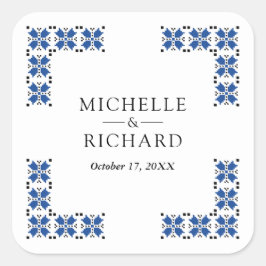 Blue and Black Ukrainian Embroidery Wedding Quadratischer Aufkleber