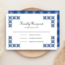 Blue and Black Ukrainian Embroidery Wedding RSVP Karte