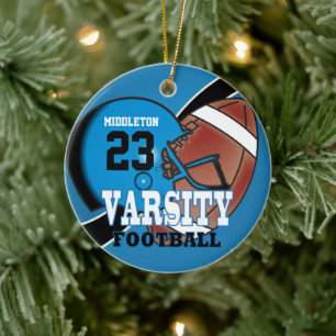 Blue and Black Varsity Football Keramik Ornament