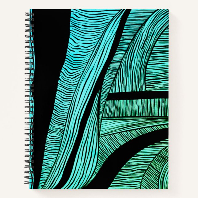 Blue and Black Wave Merge Spirale Notebook Notizbuch (Vorderseite)