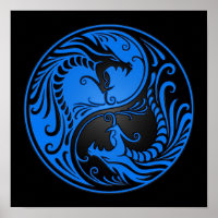 Blue and Black Yin Yang Dragons