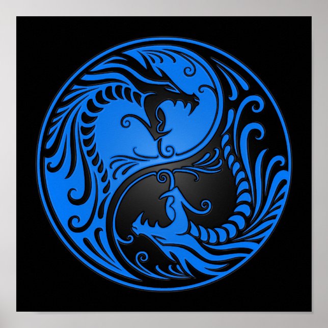 Blue and Black Yin Yang Dragons Poster (Vorne)