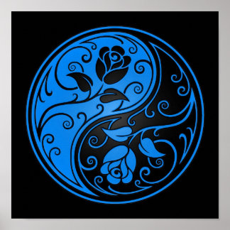 Blue and Black Yin Yang Rose Poster