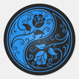 Blue and Black Yin Yang Rose Runder Aufkleber