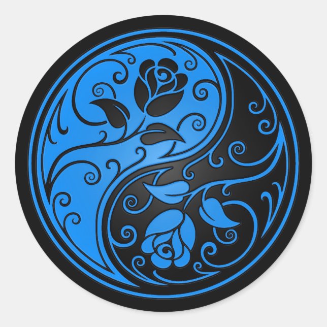 Blue and Black Yin Yang Rose Runder Aufkleber (Vorderseite)