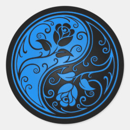 Blue and Black Yin Yang Rose Runder Aufkleber