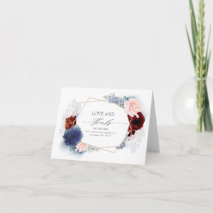 Blue and Blush Burgund Blume Hochzeit Vielen Dank Dankeskarte