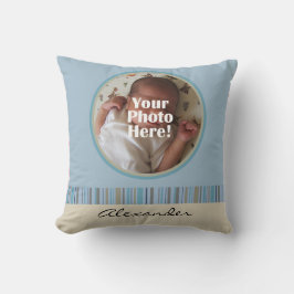 Blue and Brown Baby Boy Custom Foto/Name Pillow Kissen