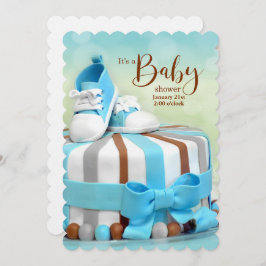 Blue and Brown Cake Baby Shows Baby Shower Einladung
