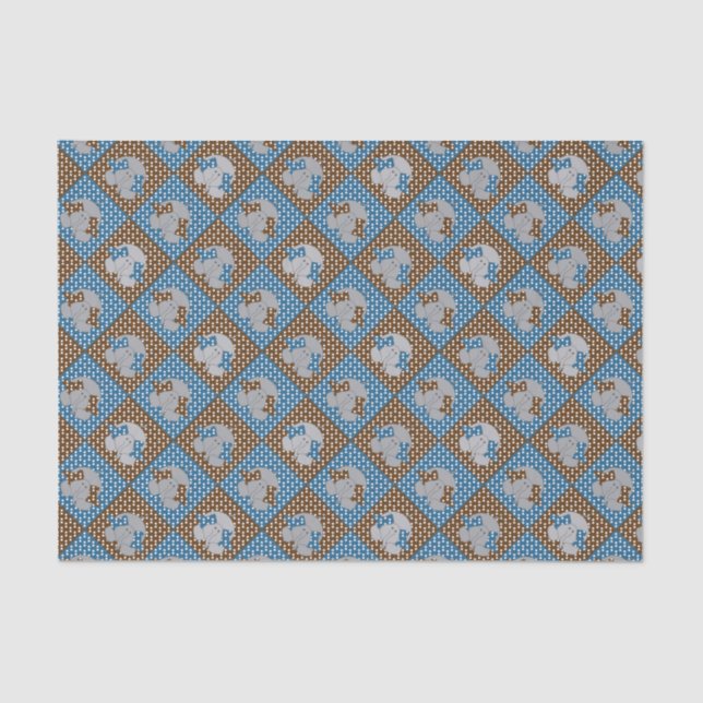 Blue and Brown Elephant Polka Dots Seidenpapier (Vorderseite)