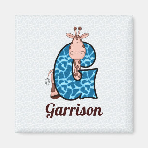 Blue and Brown Giraffe Monogram G Childrens Magnet