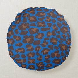 Blue and Brown Leopard Print Outdoor Pillow | Mode Rundes Kissen