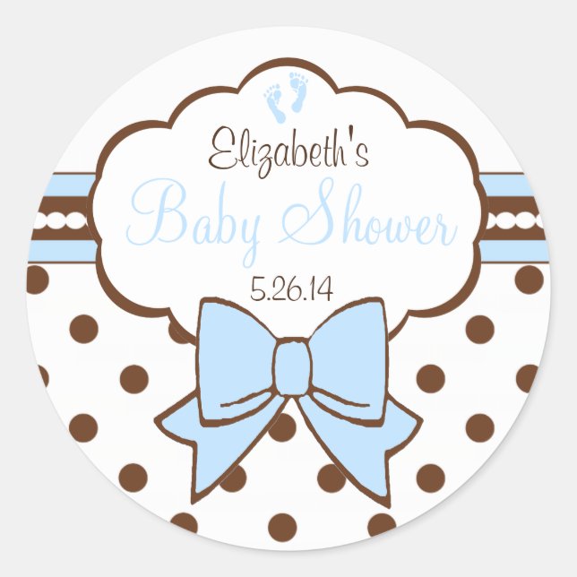 Blue and Brown Polka Dots-Baby Dusche Runder Aufkleber (Vorderseite)