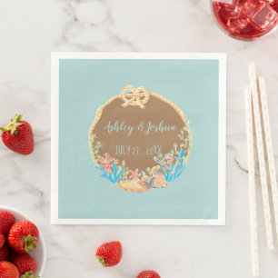Blue and Brown Retro Beach Hochzeitspapier Napkins Serviette