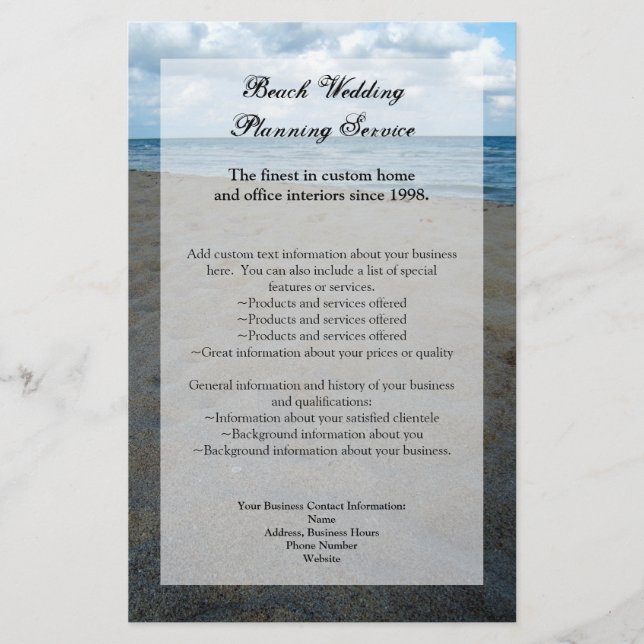 Blue and Brown Sands ~ Hochzeiten am Strand Flyer (Vorne)