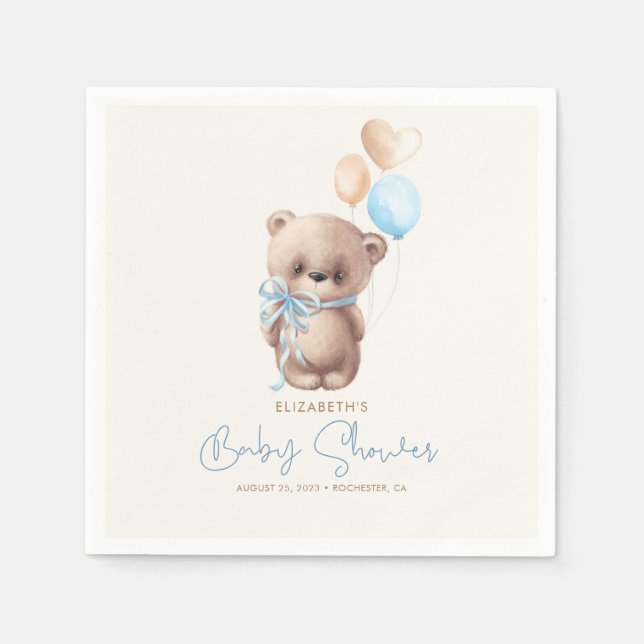 Blue and Brown Teddy Bear Baby Dusche Serviette (Vorderseite)
