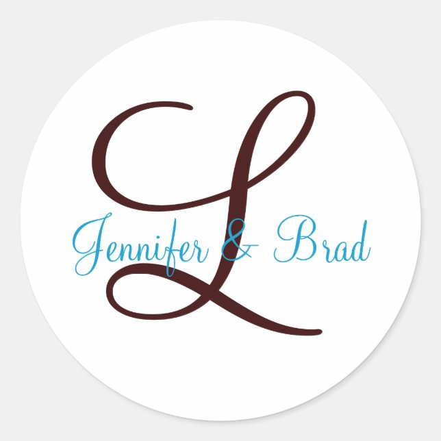 Blue and Brown Wedding Monogram Custom Aufkleber (Vorderseite)
