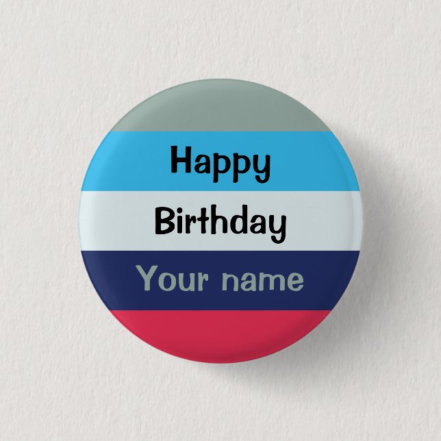 Blue and Burgundy Happy Birthday Button (Vorderseite)